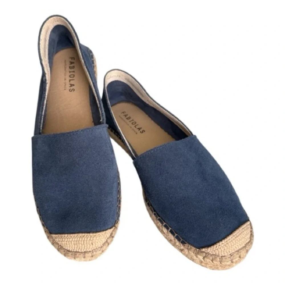 Fabiola’s Spain Espadrilles Blue Suede & Jute Flat Slip-on Shoes Women’s Size 8